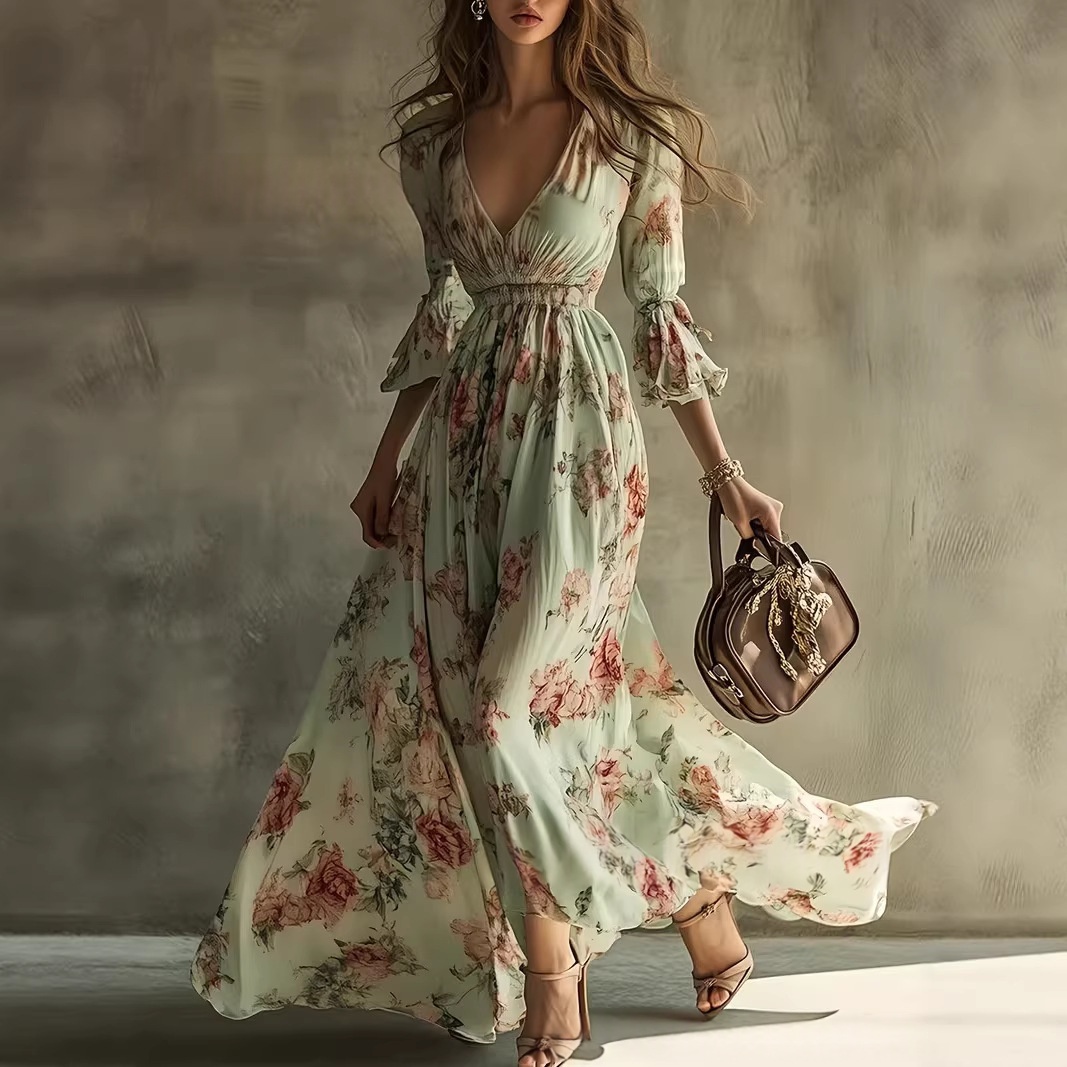 Printed Casual Holiday Dress For A Stand-Alone Website