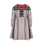Girls Grey Velvet-Cotton Long Dress Kids Vintage Lace Outfit 3-10Y Spring