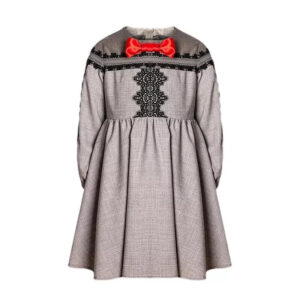 Girls Grey Velvet-Cotton Long Dress Kids Vintage Lace Outfit 3-10Y Spring