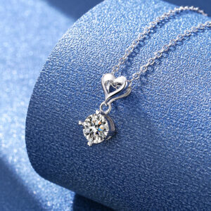 S925 Sterling Silver Moissanite Necklace, Womens Classic Heart Pendant
