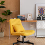 Yellow Linen Criss Cross Armless Office Chair with Wheels - Versatile for Home Office, Meditation & Makeup