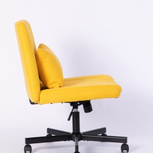 Yellow Linen Criss Cross Armless Office Chair with Wheels - Versatile for Home Office, Meditation & Makeup