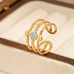 Fashion Multicolor Enamel Gold Plated Stainless Steel Adjustable Open Ring For Women, Anti-fade Titanium Steel Band
