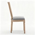 Farmhouse Solid Wood Frame Dining Chairs with Cushioned Linen Seat & Woven Rattan Tapered Backrest for Kitchen, Dining Room, Living Room, Grey, Set of 2