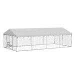 20x10 FT Large Outdoor Dog Kennel with Canopy, Heavy Duty Galvanized Steel Frame, Waterproof Cover, Built-in Elevated Feeding Bowls, Escape-Proof Lockable Pet Playpen for Large Dogs & Multiple Animal