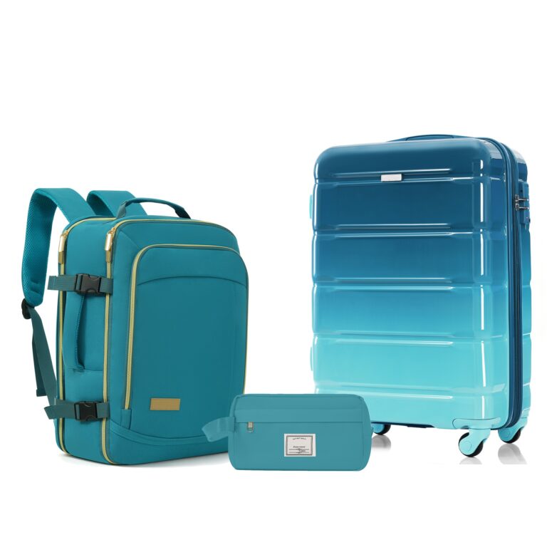 3-Piece Luggage Set – 20in Checked Suitcase with TSA Lock Travel Duffel Bag Wet-Dry Toiletry Bag,blue