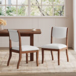 Walnut Dining Table Set:39.4" Round Table + 2 Chairs - Traditional Solid Wood Kitchen Set with Inlaid Tabletop, Elegant Curved Legs for Dining Room