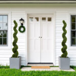 6FT Spiral Topiary Trees Artificial Outdoor Faux Boxwood Plants Large Twisted Green Potted Trees for Garden Front Porch Patio Planter Decoration, 2pcs/set