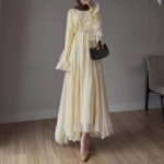 Womens Single-breasted Dress With Flared Sleeves