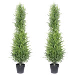 5' Artificial Real Touch Pine Tree in Black Plastic Pot, 2pc/set