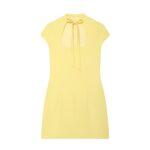 Hepburn-style Square-neck Short-sleeve Polka-dot Short Dress With A Bow Detail