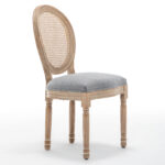 Farmhouse Solid Wood Frame Dining Chairs with Cushioned Linen Seat & Woven Rattan Backrest for Kitchen, Dining Room, Living Room, Grey, Set of 2