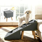 2-in-1 Dog Stairs for Bed and Couch 19.69" Foldable Dog Ramp for Couch 4 Pet Steps & Ottoman for Small Dogs, Grey
