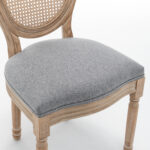 Farmhouse Solid Wood Frame Dining Chairs with Cushioned Linen Seat & Woven Rattan Backrest for Kitchen, Dining Room, Living Room, Grey, Set of 2