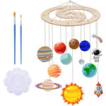 Solar System Craft Set With Wooden Pieces, Paintbrushes, And Mixing Palette—Creative Solar System Model For Kids, Educational DIY Set For Space Projects—Party Accessory Set