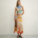 Womens Dopamine-Color Printed Long Dress