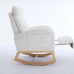 015B-Teddy Fabric Leisure Rocking Chair,Nursery Rocking Chair With Adjustable Footstool,Thickened Headrest And High Backrest, Storage Pocket On The Right Side,The Base Rocker Is Solid Wood,White