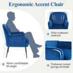 Velvet Accent Chair, Modern Upholstered Living Room Chairs, Luxury Single Sofa Armchair with Metal Legs, Comfy Barrel Chairs for Living Room, Waiting Room, Bedroom, Office and Cafe, Blue