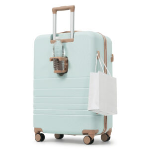 4-Piece Luggage Set with USB Charging Ports - 20in Carry-On (Front-Opening for Laptop) 28in Checked Suitcase with TSA Lock Travel Duffel Bag Wet-Dry Toiletry Bag, grey green