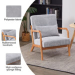 Mid-Century Modern Accent Chair, Arm Chair Living Room Chairs with Pillow Upholstered Reading Chair with Solid Wood Frame & Living Room Bedroom Balcony (Antique Dark Grey)