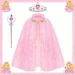 3-Piece Pink Princess Costumes - Pink Party Outfits With Crowns And Capes For Festive Occasions - Party Accessory Set