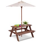 Outdoor 4-Seat Kid's Picnic Table Bench With Umbrella