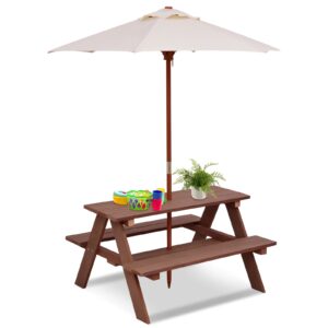 Outdoor 4-Seat Kid’s Picnic Table Bench With Umbrella