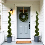 6FT Spiral Topiary Trees Artificial Outdoor Faux Boxwood Plants Large Twisted Green Potted Trees for Garden Front Porch Patio Planter Decoration, 2pcs/set