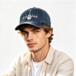 2pcs Washed Navy Baseball Cap For Men Women, Guitar Heartbeat Line Embroidered Vintage Hat, Music Lovers Casual Outdoor Cotton Hat