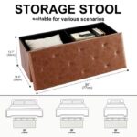 Tufted Faux Leather Storage Bench Folding Footrest Ottoman With 400lbs Weight Capacity, Large Blanket Toy Storage Organizer Chest For Bedroom