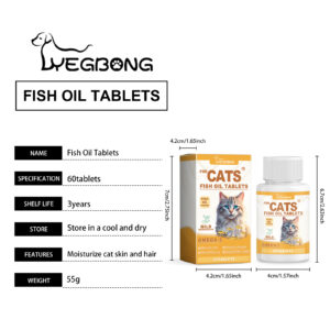 Cat 3 Fish Oil Tablets, Multivitamin Skin & Coat Supplement For Cats, Support Immune, Heart & Bone Health, 60 Chewable Tablets