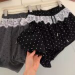Chic Lace-waist Polka-dot Casual Straight-leg Pants That Add A Touch Of Sweetness And Youthful Charm