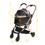 Pet Stroller for Dogs and Cats, 2-in-1 Detachable Foldable 4 Wheels Pet Stroller, Quick One-Hand Fold, Storage Basket, Detachable Carry Basket with Sun Canopy(Black+Gold)