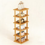 6-Tier Bamboo Shoe Rack - Vertical Space Saving Shoe Organizer Corner Shelf UK