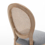 Farmhouse Solid Wood Frame Dining Chairs with Cushioned Linen Seat & Woven Rattan Backrest for Kitchen, Dining Room, Living Room, Grey, Set of 2