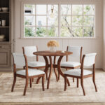 Walnut Dining Table Set:39.4" Round Table + 2 Chairs - Traditional Solid Wood Kitchen Set with Inlaid Tabletop, Elegant Curved Legs for Dining Room