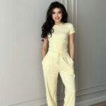 Womens Crew-neck Long-sleeve Top And Wide-leg Pants Set
