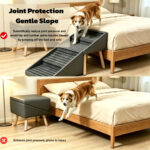 2-in-1 Dog Stairs for Bed and Couch 19.69" Foldable Dog Ramp for Couch 4 Pet Steps & Ottoman for Small Dogs, Grey