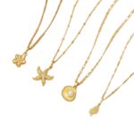 Cross-border European American Ins Style Necklace Jewelry Set, Sea Star, Faux Pearl, Floral, Conch & Scallop Pendant Flat Snake Chain Clavicle Neck Jewelry For Women