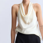 Double-sided Satin Lustrous Relaxed-fit Figure-flattering Halter Top