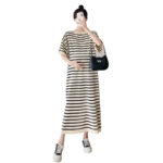 Maternity Short-sleeve Striped Midi Dress