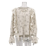 Ditsy Floral Ruffled Tie-Neck Long Sleeve Blouse