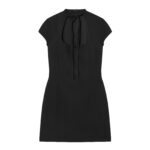 Hepburn-style Square-neck Short-sleeve Polka-dot Short Dress With A Bow Detail