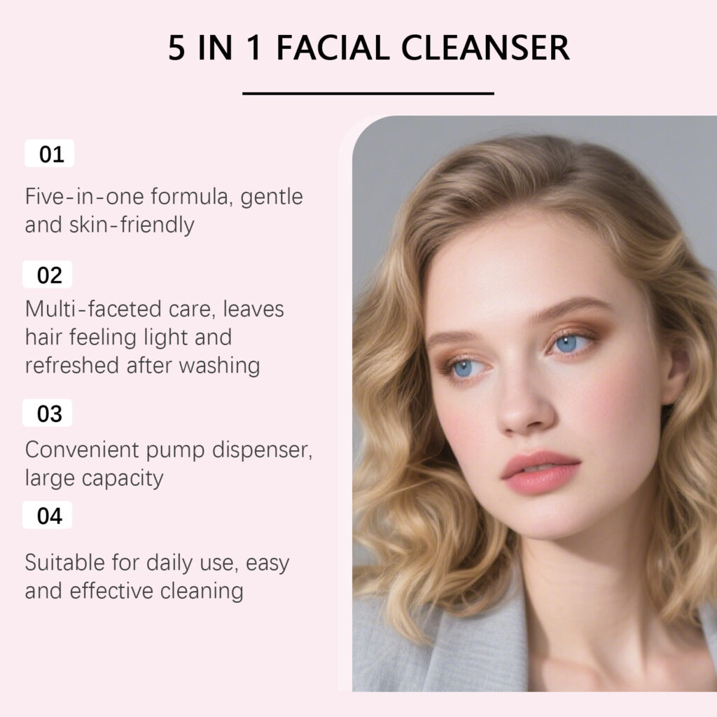 Hoygi 5 In 1 Multi-Effect Facial Cleanser, Gentle Skin-Friendly Daily Cleansing Pump Face Wash