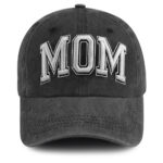 Vintage Washed Black MOM Embroidery Baseball Cap, Women Casual Hat