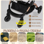 Pet Stroller for Dogs and Cats, 2-in-1 Detachable Foldable 4 Wheels Pet Stroller, Quick One-Hand Fold, Storage Basket, Detachable Carry Basket with Sun Canopy(Black+Gold)
