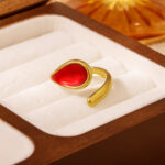 Fashionable And Trendy Cross-Border High-End Water Drop Oil-Drip Open Ring 18K Real Gold Electroplated Open Stainless Steel Ring