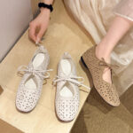 French Style Cutout Embossed Mary Janes, Women Flat Elegant Low Cut Flats, 2026 Summer New Arrival