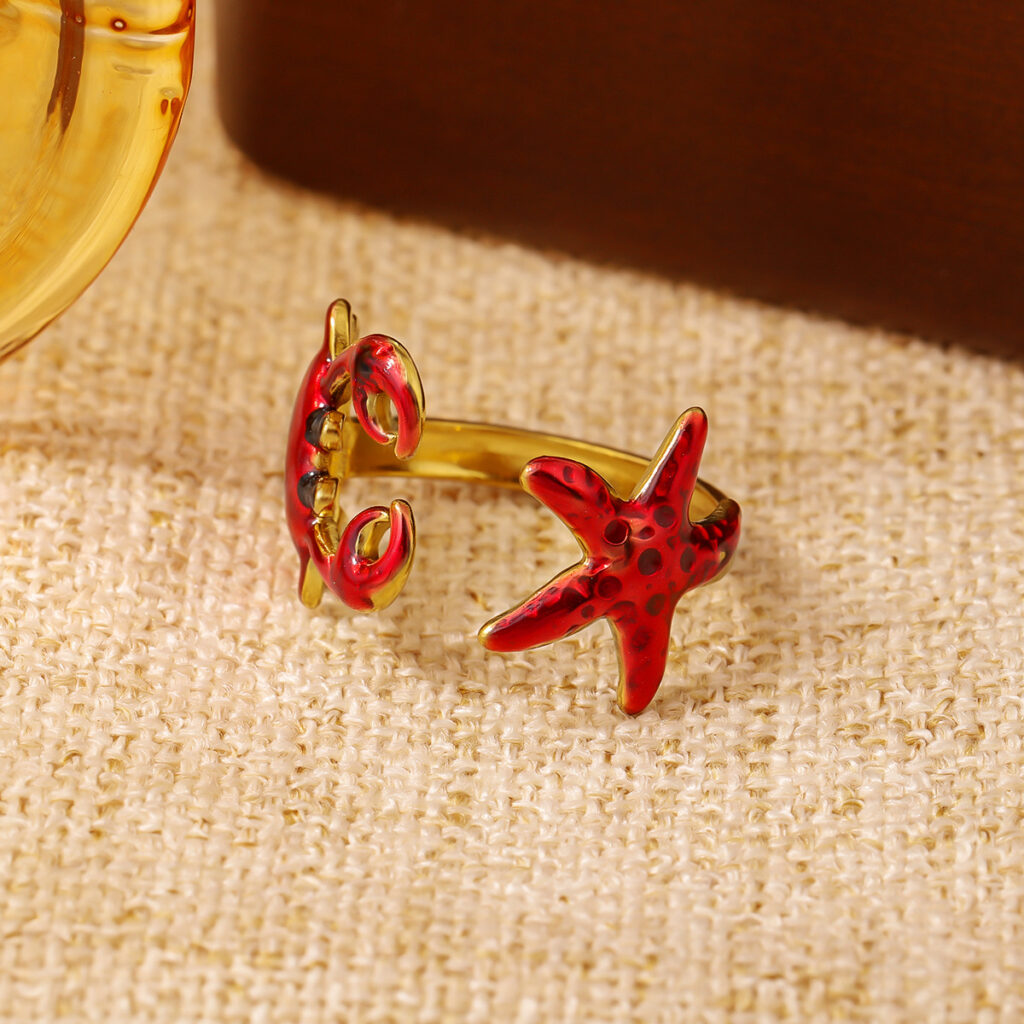 New Style Ring, Simple Open Ring With Oil Drip Design, Adjustable European And American Starfish Series Ring, Fashionable And Versatile