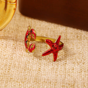 New Style Ring, Simple Open Ring With Oil Drip Design, Adjustable European And American Starfish Series Ring, Fashionable And Versatile